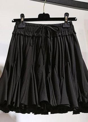 Мини-юбка с воланами с резинкой и шнурком в поясе с рюшами4 фото