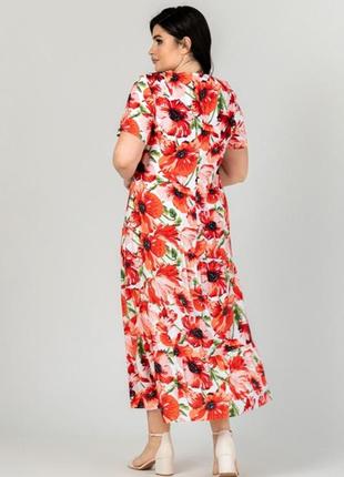 Платье летнее штапельное длинное с воланами цветочный принт6 фото