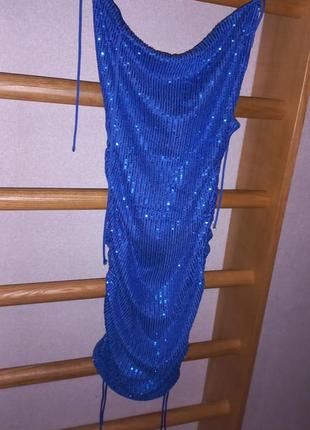 Платье синее с пайетками, с открытой спинкой