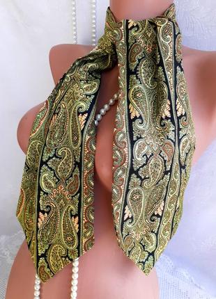 All silk 🦎 100% натуральный шелк винтаж шарф аскот с косыми концами  пейсли огурец8 фото