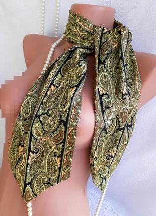 All silk 🦎 100% натуральный шелк винтаж шарф аскот с косыми концами  пейсли огурец10 фото