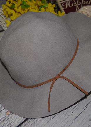 58/l h&m фирменная женская шертяная шляпа шляпка с широкими полями с кожаным аксессуаром2 фото