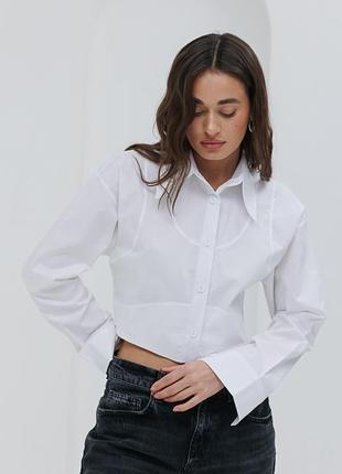 Жіноча укорочена сорочка біла зі швами спереду3 фото