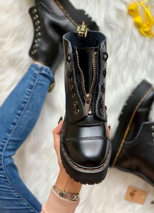 Ботинки на платформе dr. martens jadon black zip кожаные/термо (36-40)💜4 фото