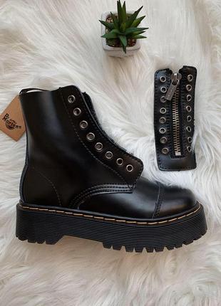 Ботинки на платформе dr. martens jadon black zip кожаные/термо (36-40)💜5 фото