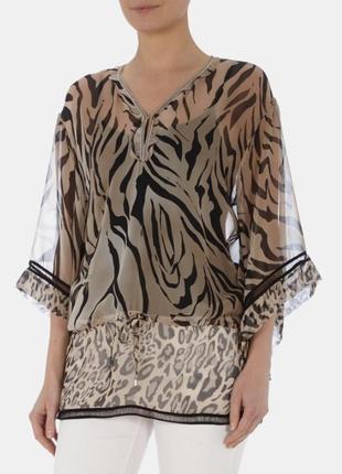 Шелковая блуза туника marc cain р. m-l шелк, блузка, премиум, леопардовая1 фото