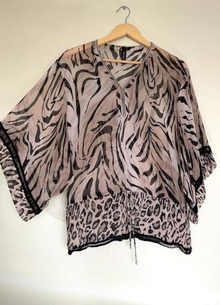 Шелковая блуза туника marc cain р. m-l шелк, блузка, премиум, леопардовая5 фото