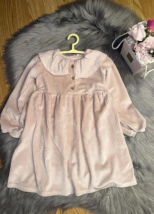 Стильное трендовое велюровое платье в рубчик с нарядным муслиновым воротничком для девочки 2/3р george