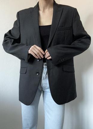 Шерстяной пиджак черный жакет шерстяной блейзер черный пиджак винтажный жакет оверсайз1 фото