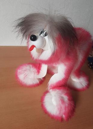 Іграшка маріонетка собачка рожево-м'яка пухнаста3 фото