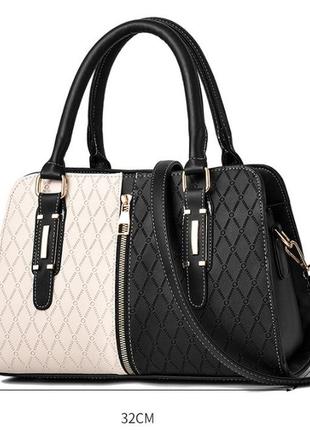 Жіноча стильна сумка на плече біло-чорна різнобарвна, жіноча сумочка екошкіра біла чорна8 фото