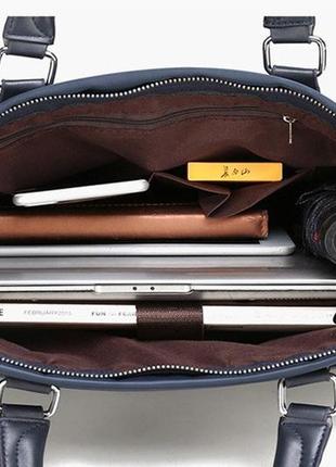 Чоловіча сумка для документів формат а4 офісна, чоловічий діловий портфель тканинний синій10 фото
