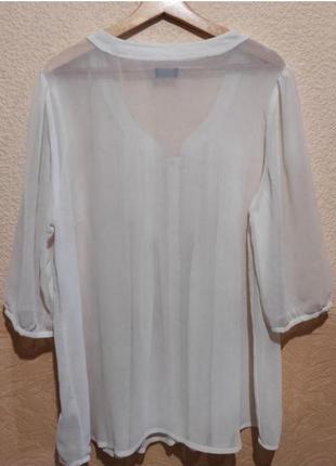 Женская блузка шифоновая рубашка на пуговицах прозрачная белая2 фото
