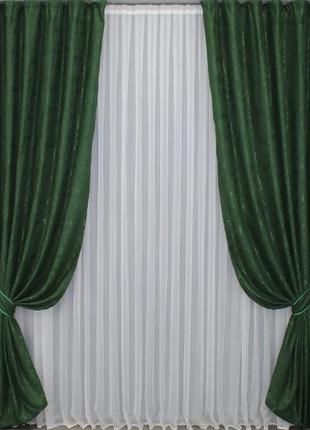 Штори в вітальню, спальню льон (2шт. 1,5х2,7м) "pavliani". колір зелений3 фото
