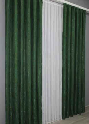 Штори в вітальню, спальню льон (2шт. 1,5х2,7м) "pavliani". колір зелений4 фото