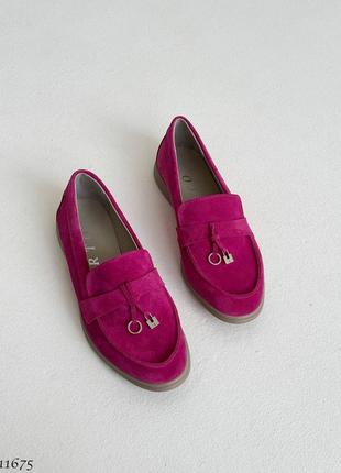 Фуксія рожеві жіночі лофери туфлі мокасини з натуральної замші2 фото