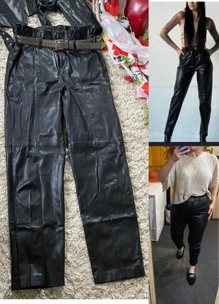 Мега комфортные кожаные штаны с высокой посадкой,mango,p. xs-m1 фото