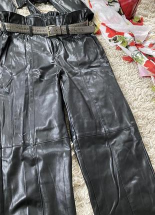 Мега комфортные кожаные штаны с высокой посадкой,mango,p. xs-m5 фото