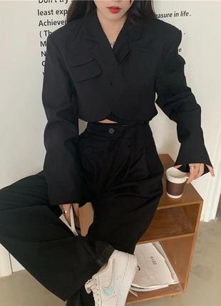 Костюм брючный черный стильный классический s m пиджак блейзер комплект модный 20245 фото