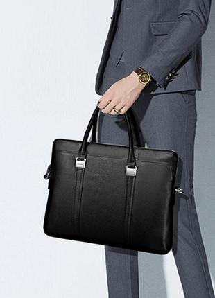 Мужская кожаная сумка для документов черная деловая | мужской деловой портфель а4 натуральная кожа для работы5 фото