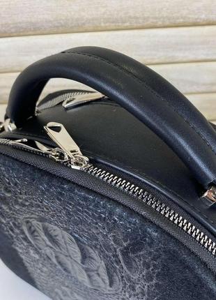 Замшевая женская сумочка на плечо эко кожа рептилии черная, маленькая сумка для девушек5 фото