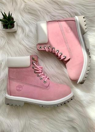 Ботинки timberland pink розовый цвет нубук термо (36-40)💜5 фото