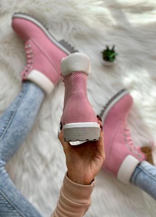 Ботинки timberland pink розовый цвет нубук термо (36-40)💜10 фото