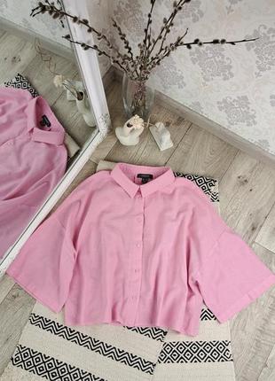 Брендовая стильная укороченная розовая рубашка блуза свободного кроя primark🩷