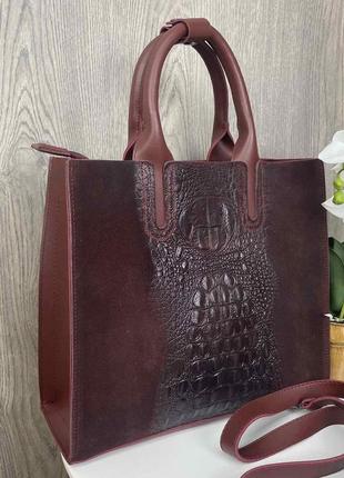 Женская сумка рептилия замшевая бордовая, сумочка из натуральной замши под рептилию красная10 фото