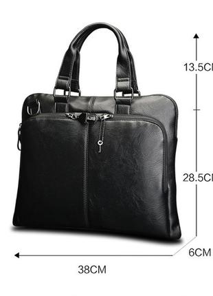 Мужская сумка портфель для документов а4, мужской портфель для работы, офисная сумка пу кожа черная коричневая10 фото
