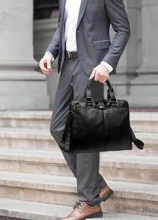 Мужская сумка портфель для документов а4, мужской портфель для работы, офисная сумка пу кожа черная коричневая2 фото