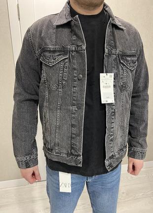 Джинсова куртка джинсовка zara м, l сіра та блакитна