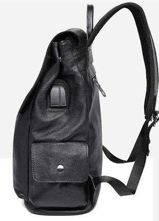 Великий чоловічий міський рюкзак із натуральної шкіри, шкіряний портфель чорний для чоловіків9 фото