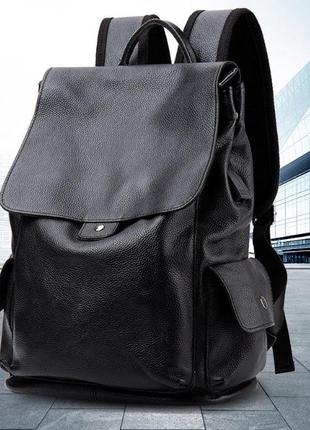 Великий чоловічий міський рюкзак із натуральної шкіри, шкіряний портфель чорний для чоловіків1 фото