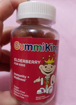 Бузина для дітей gummi king міцний імунітет, смак малини, elderberry for kids, gummiking, 60 жувальних цукерок