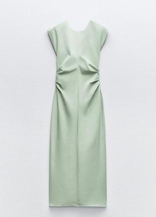 Приталена зелена міді сукня zara new4 фото