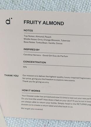 Парфюмированная вода женская  dossier fruity almond 50 мл by carolina herrera's good girl3 фото