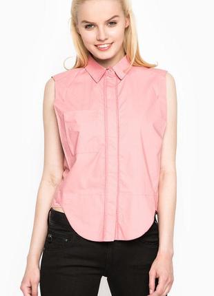 Блузка рубашка розовая коралловая рожева сорочка без рукавов топ на пуговицах3 фото