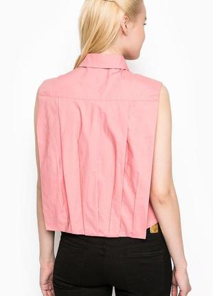 Блузка рубашка розовая коралловая рожева сорочка без рукавов топ на пуговицах4 фото