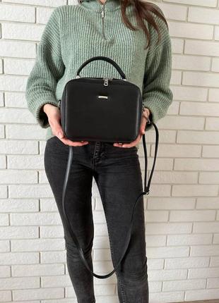 Классическая женская сумочка на плечо каркасная черная, мини сумка для девушек3 фото