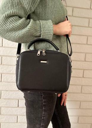 Классическая женская сумочка на плечо каркасная черная, мини сумка для девушек2 фото