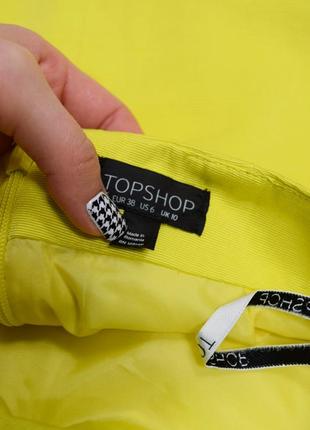 Юбка трапеция с накладными карманами желтая яркая мини юбка6 фото