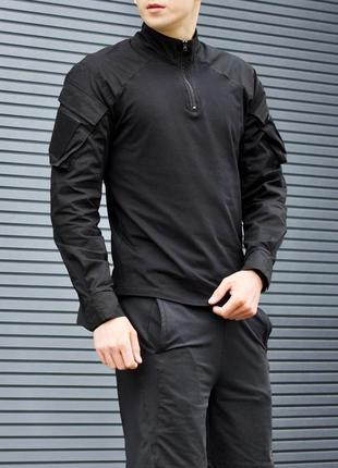 Тактическая кофта рубашка с липучкой под шевроном премиум качества черная мультикам хаки5 фото