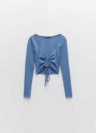 Кроп топ в рубчик zara ribbed top with gathering4 фото