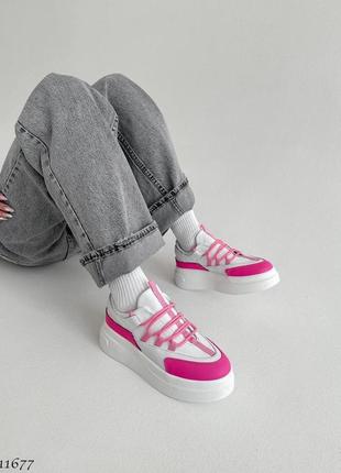 Кроссовки белые розовые фуксия неоновые кожаные8 фото