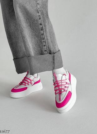 Кроссовки белые розовые фуксия неоновые кожаные4 фото