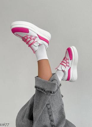 Кроссовки белые розовые фуксия неоновые кожаные6 фото