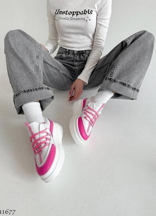 Кроссовки белые розовые фуксия неоновые кожаные2 фото