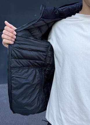 Чоловіча весняна куртка стьоганка з капюшоном високої якості чорна холлофайбер4 фото