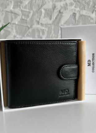 Мужской кожаный кошелек портмоне на кнопке md черный бумажник3 фото